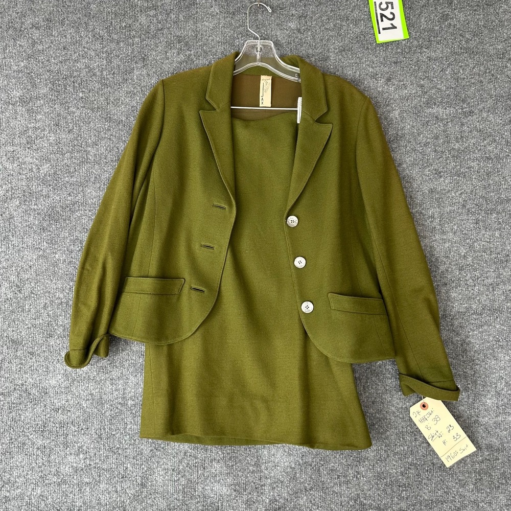 Vtg 60s Jax 2-Piece Blazer & Skirt Set Womens 38 23x33 Olive Green Office Career